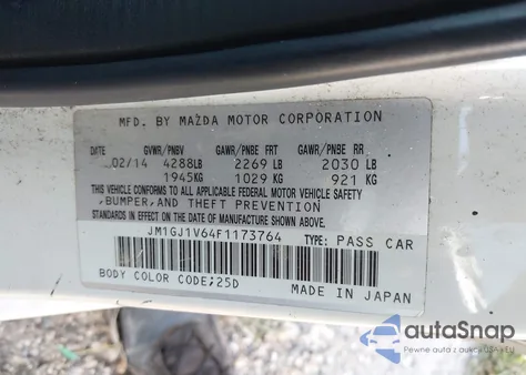 2015 Mazda Mazda6 I Touring z USA, uszkodzony, nr VIN JM1GJ1V64F1173764